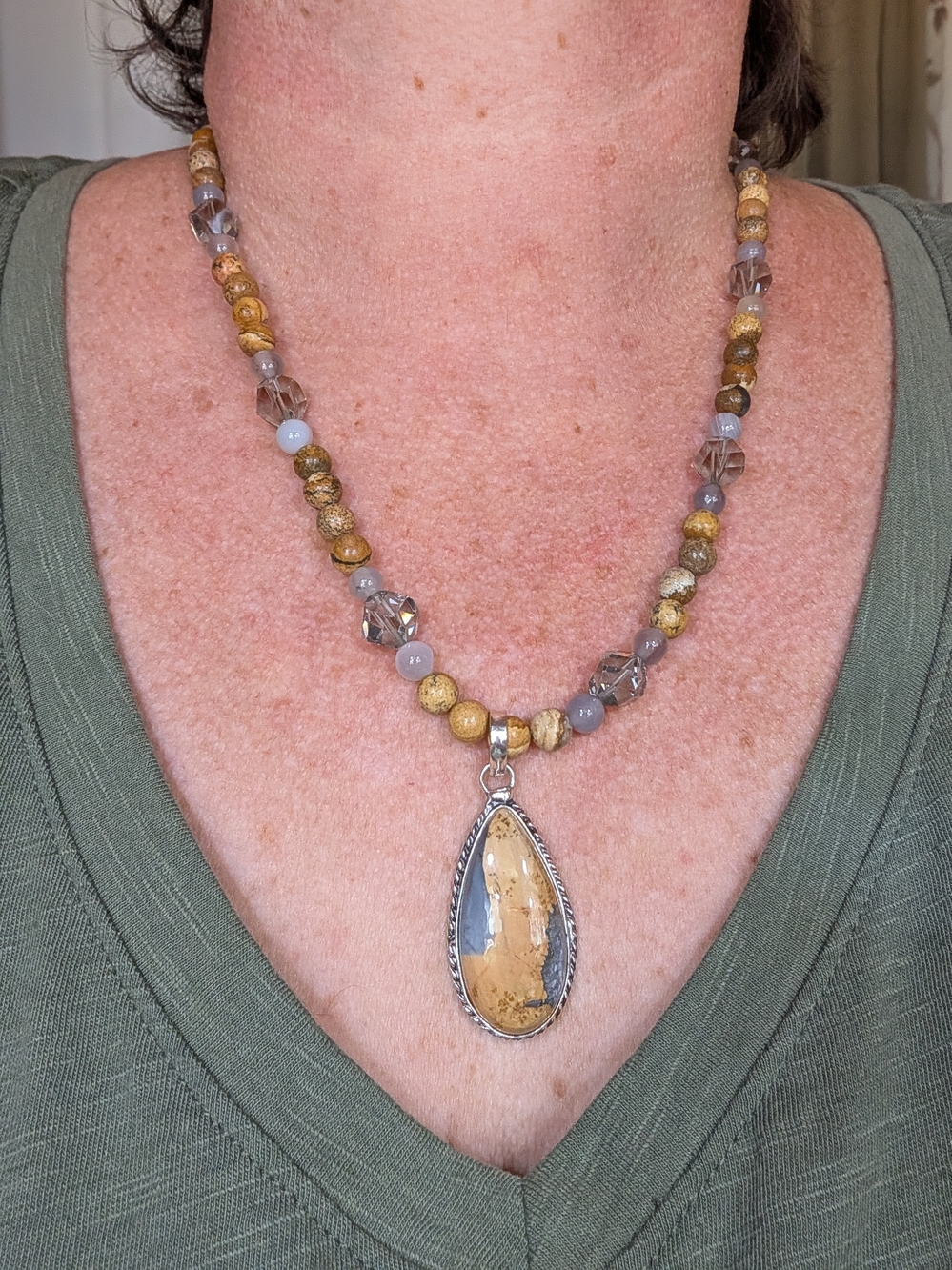 Yellow Jasper Teardrop Pendant Necklace - Women Jewelry
